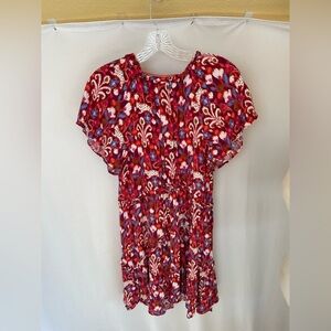 By Anthropologie flutter sleeve red tiered dress XS